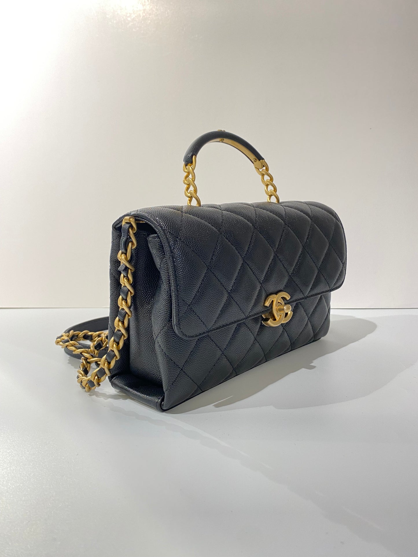 23Chanel - Handbag - Seasonal Top Handle With CC Logo on Handle - Caviar  - Black Gold  - AS4008 - £4,920.00