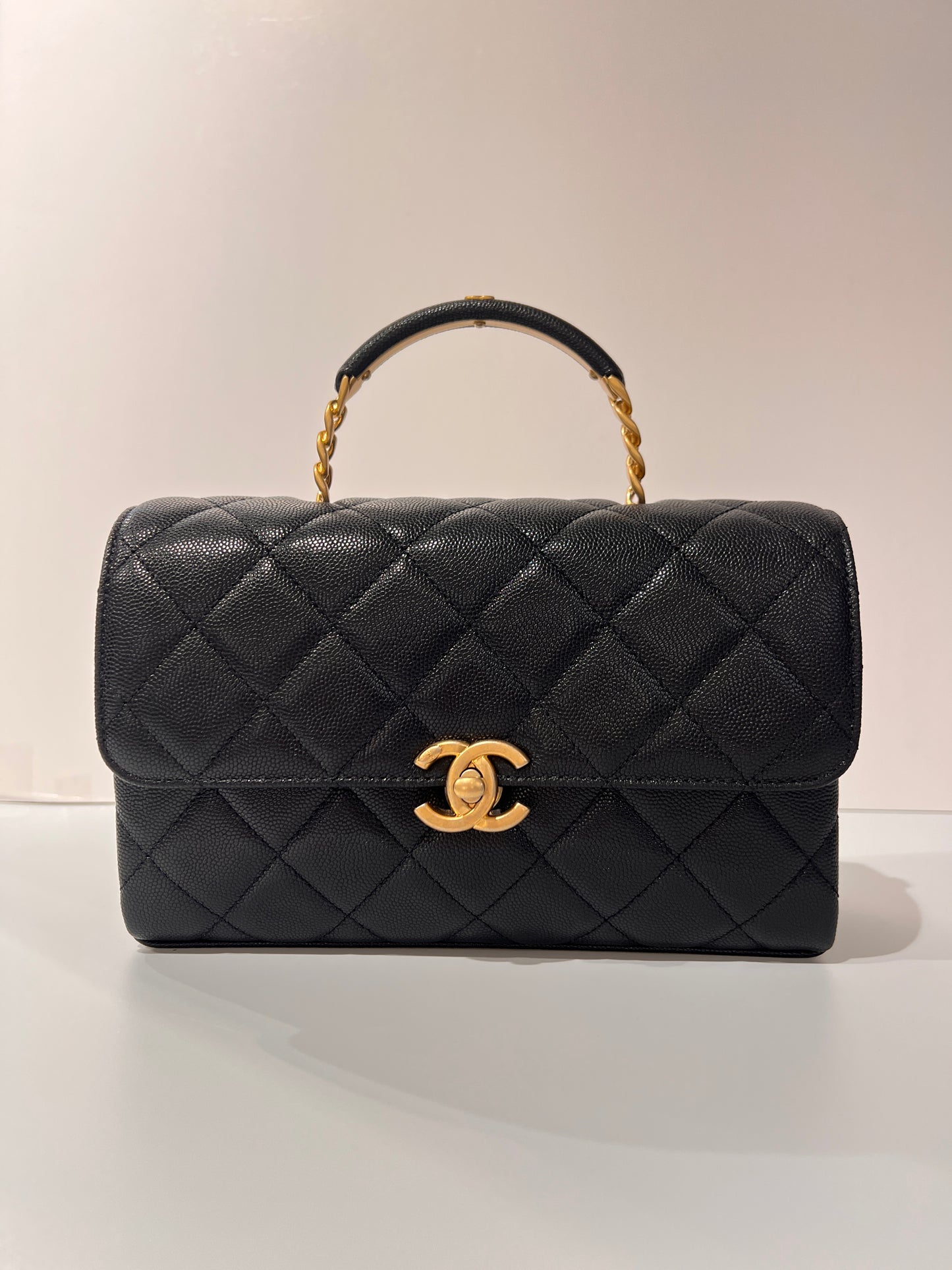 23Chanel - Handbag - Seasonal Top Handle With CC Logo on Handle - Caviar  - Black Gold  - AS4008 - £4,920.00