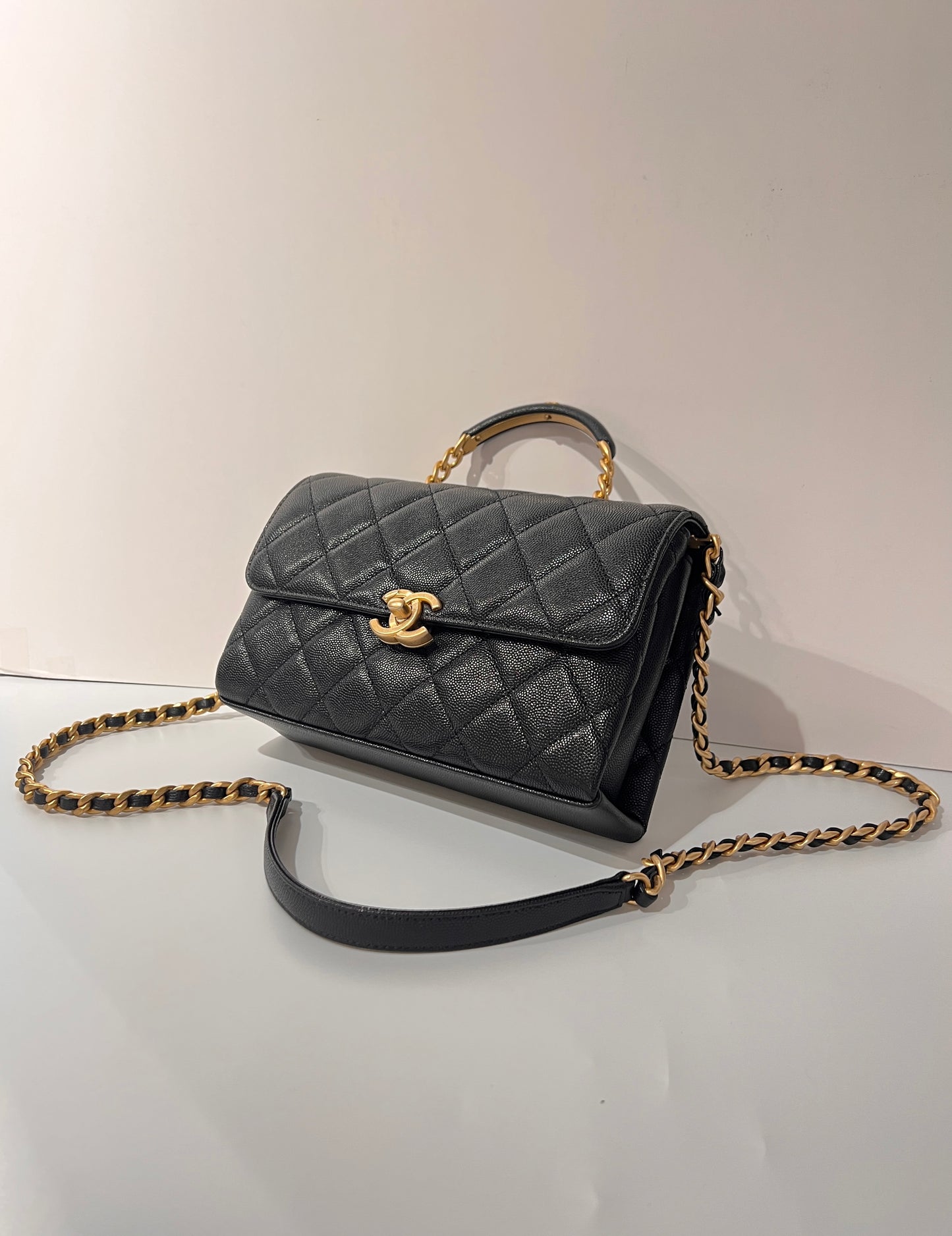 23Chanel - Handbag - Seasonal Top Handle With CC Logo on Handle - Caviar  - Black Gold  - AS4008 - £4,920.00